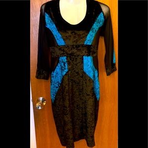 Black/Blue Velvet & Mesh Dress w/ long sleeves sz L